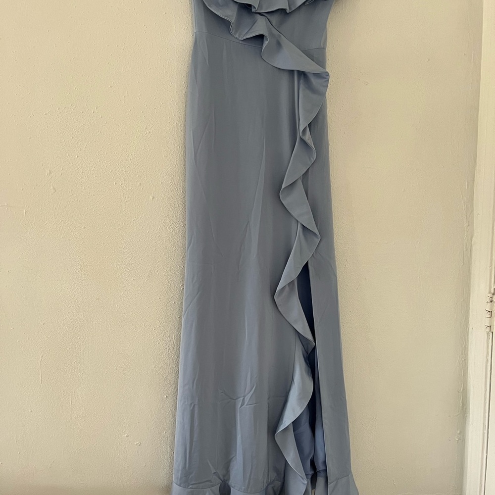 NBD Dusty Blue Ruffle Maxi Dress